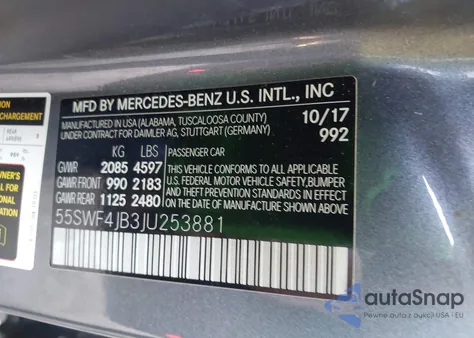 2018 Mercedes-Benz C 300 from USA, damaged, VIN 55SWF4JB3JU253881